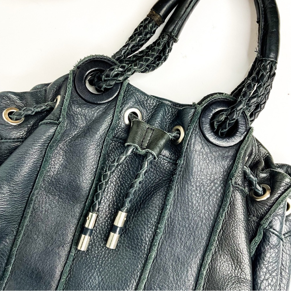 Vintage Kenneth Cole Black Leather Drawstring Bag - Picture 2 of 8